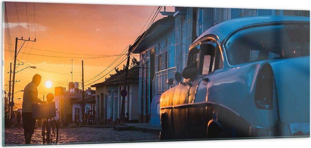 Bilder auf glas - Straße Auto Haus - 100x40cm - Glasbilder - Wandbilder - Kunstdruck - zum Aufhängen bereit - Wanddekoration aus Glas - Glas Bild...