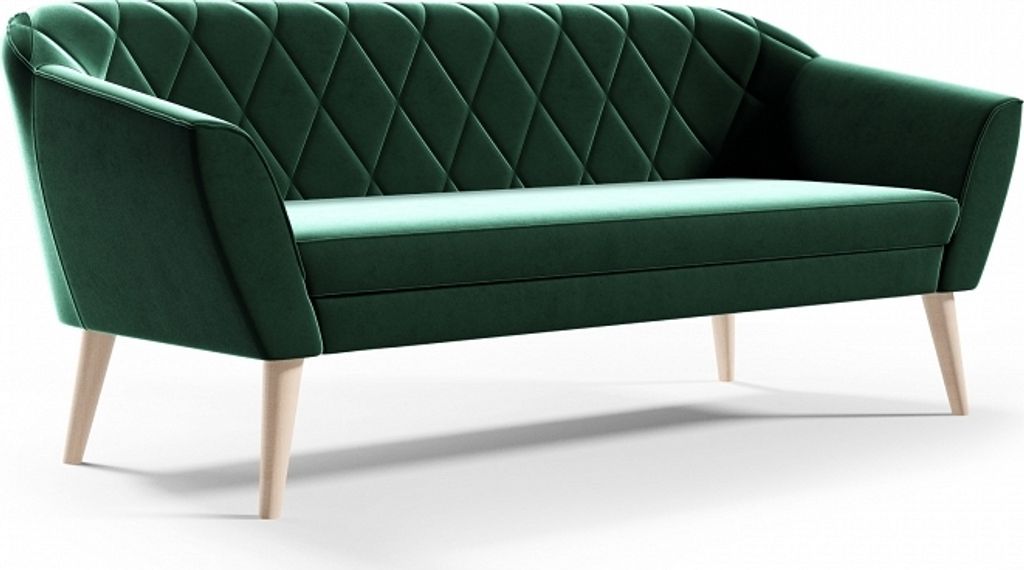 BETTSO Klassisch Sofa 3 Sitzer Scandinavisches Design Holzbeinen Elegantes Couch Polstersofa für Wohnzimmer VIVA 3 Grün Dunkelgrün Flaschengrün