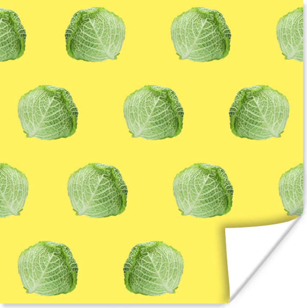 MuchoWow Poster Kopfsalat - Gemüse - Muster - Gelb 30x30 cm - Wandposter - Printing