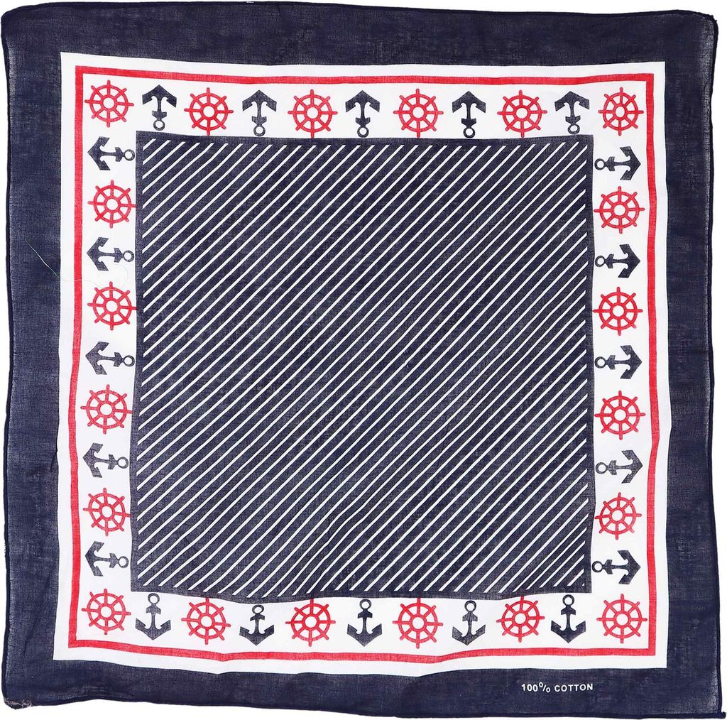 Bandana Tuch - gestreift - maritime Ornamente - blau-rot-weiß - quadratisches Kopftuch