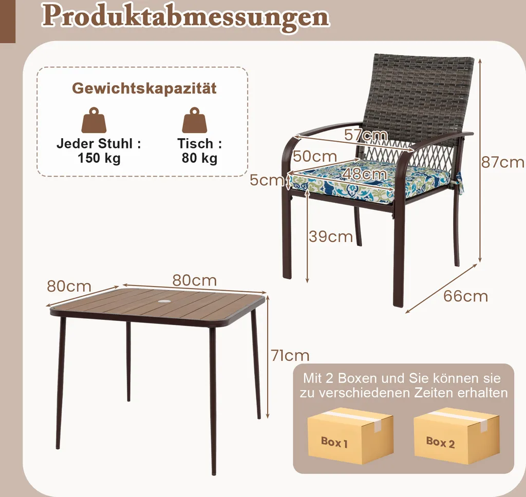 Ensemble Repas Extérieur pour Terrasse avec 4 Chaises et Table Ronde - 3