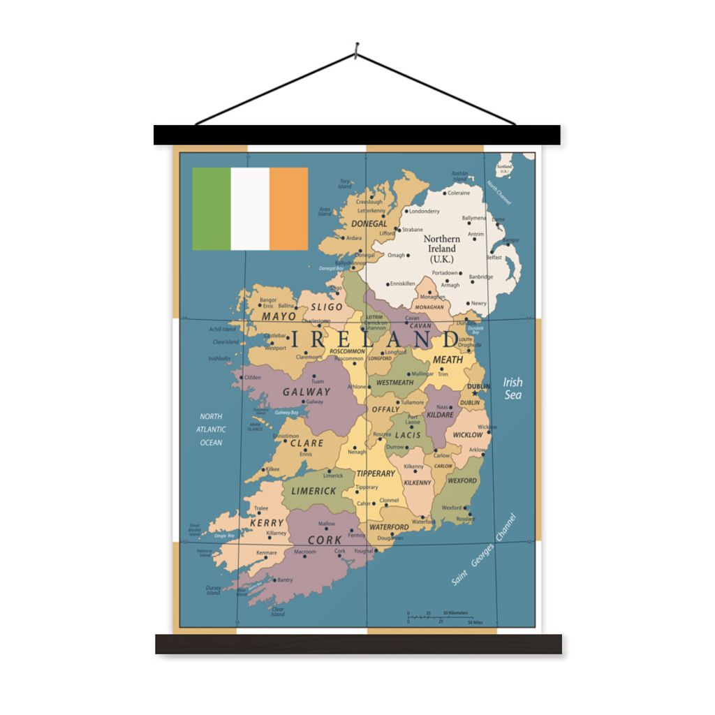 MuchoWow Textilposter Minimalistische Karte von Irland 40x53 cm mit schwarzem Rahmen - Abbildung