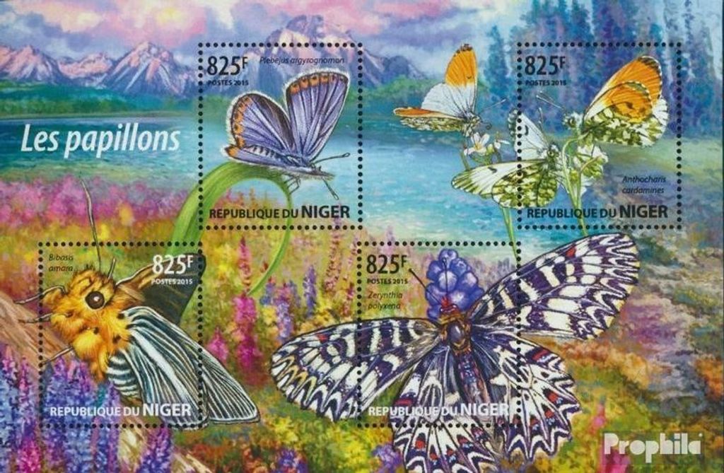 Briefmarken Niger 2015 Mi 3400-3403 Kleinbogen (kompl. Ausg.) postfrisch Schmetterlinge
