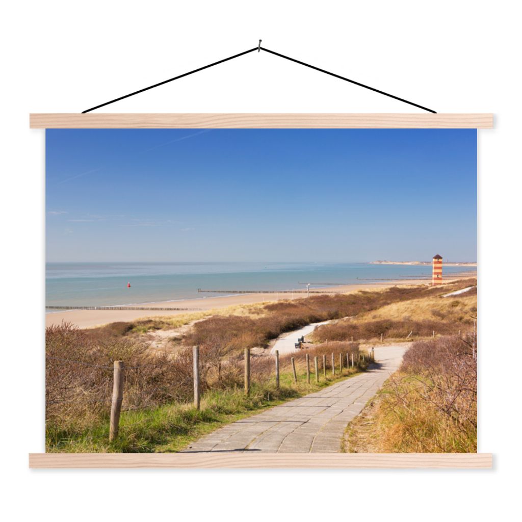 MuchoWow Textilposter Strand - Meer - Leuchtturm - Niederlande 40x30 cm mit holzfarbenen Rahmen - Bilder
