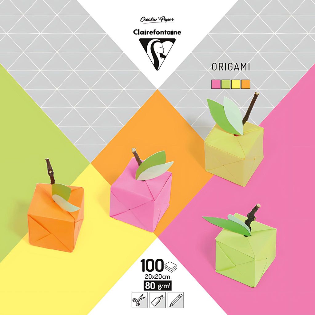 Clairefontaine Origami 100Bl 20x20 Sort Neon