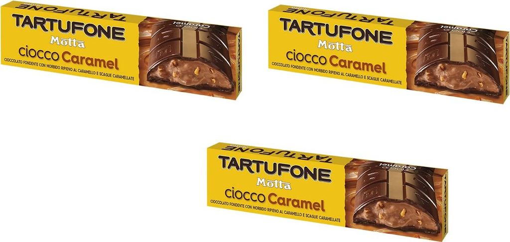 3x Motta Tartufone CioccoCaramel Cioccolato Fondente con ripieno al caramello e scaglie di caramello Dunkle Schokolade mit Karamellfüllung und Kar...
