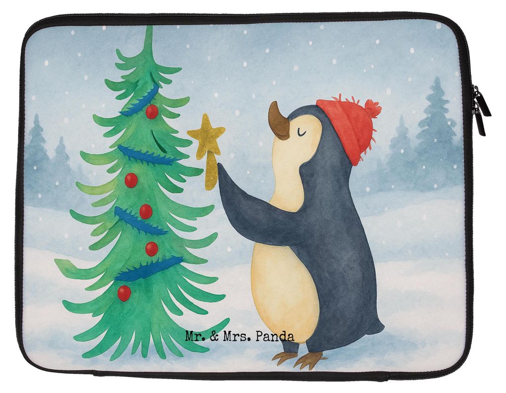 Mr. & Mrs. Panda Laptop Tasche Pinguin Weihnachtsbaum Design 27 x 36 cm - Weiß - Geschenk, Weihnachten, Sleeve, Hülle, Winter, Laptoptasche, Note...
