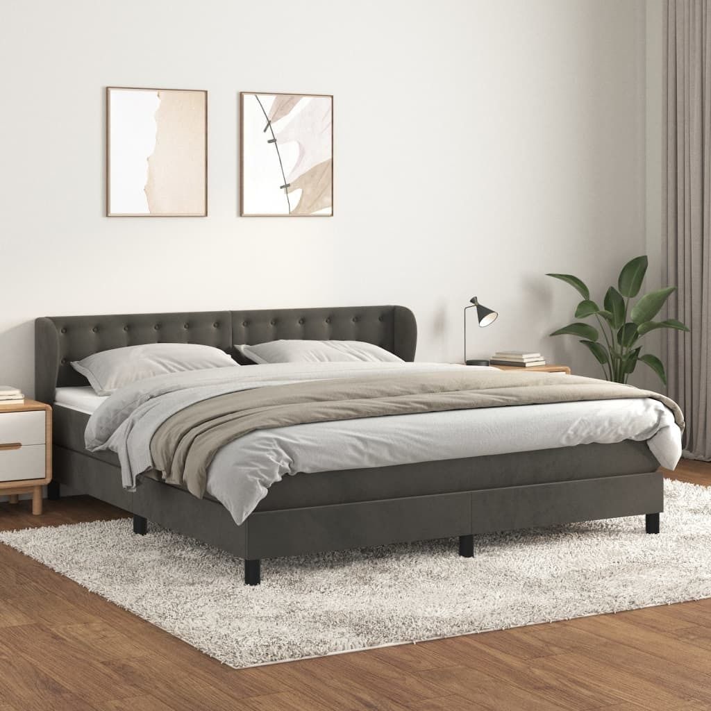 The Living Store Boxspringbett mit Matratze Dunkelgrau 180x200 cm Samt