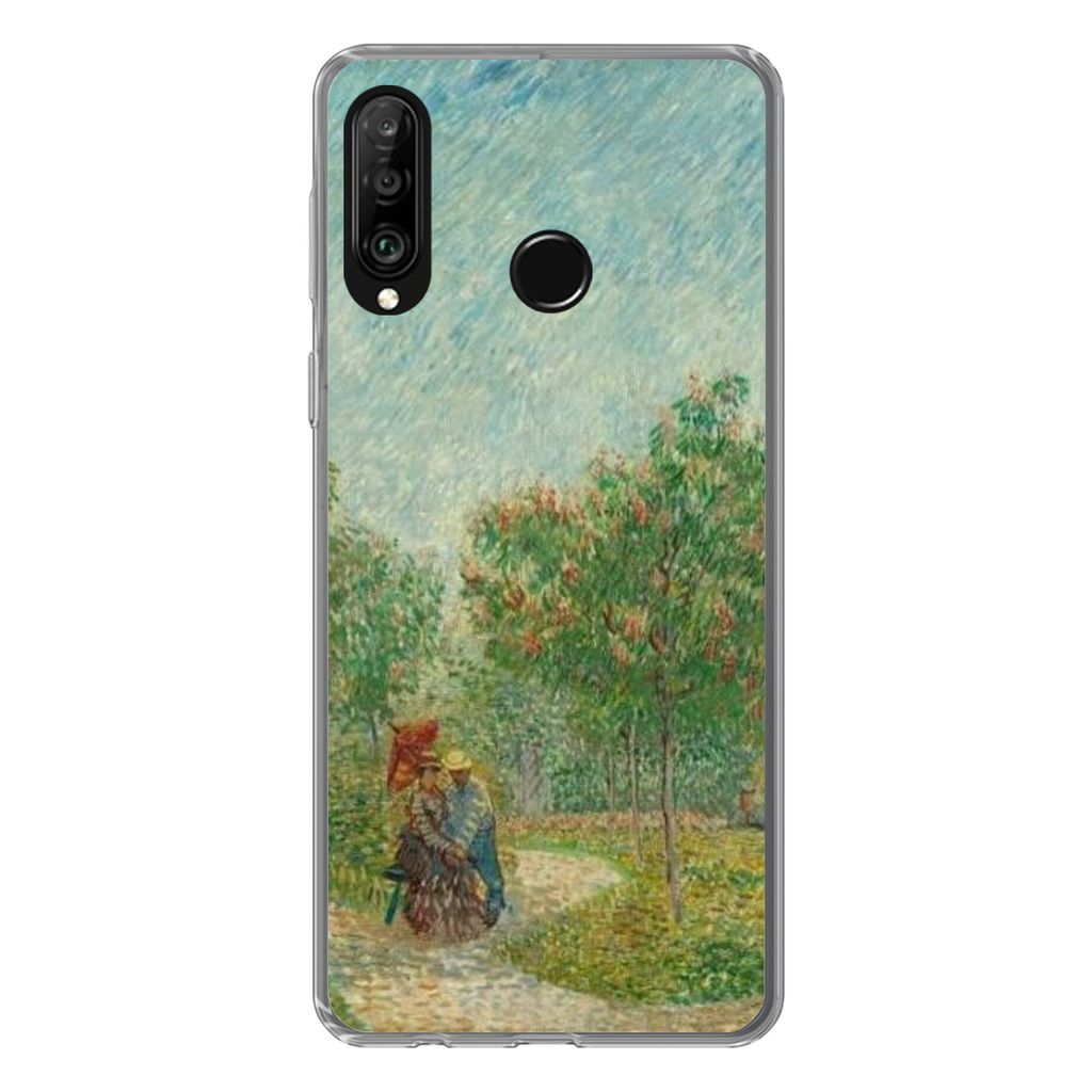 MuchoWow Handyhülle Schutzhülle Hülle für Huawei P30 Lite Garten mit Liebenden - Vincent van Gogh Silikon Softcase Handy Hülle - Handyhülle