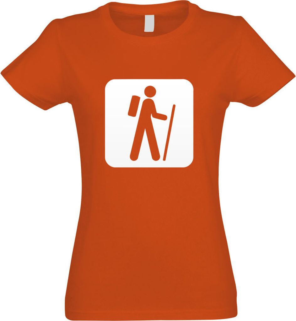 Kiwistar - T-Shirt tailliert - Damen - orange - Wanderweg Wanderung Piktogramme - mit Motiv Bedruckt - Funshirt Design - Sport - Freizeit - Damen - S