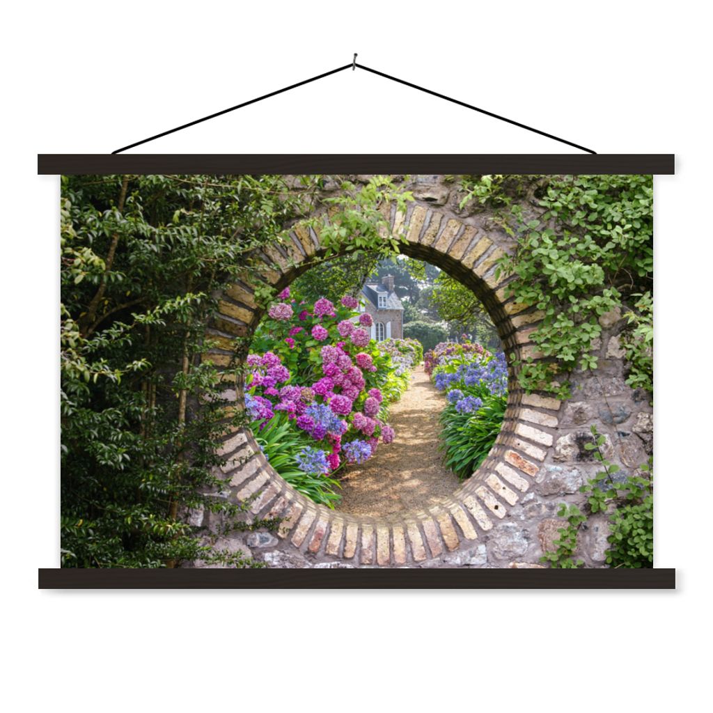 MuchoWow Textilposter Transparent - Blumen - Hortensie - Sommer 90x60 cm mit schwarzem Rahmen - Aufhängungssatz