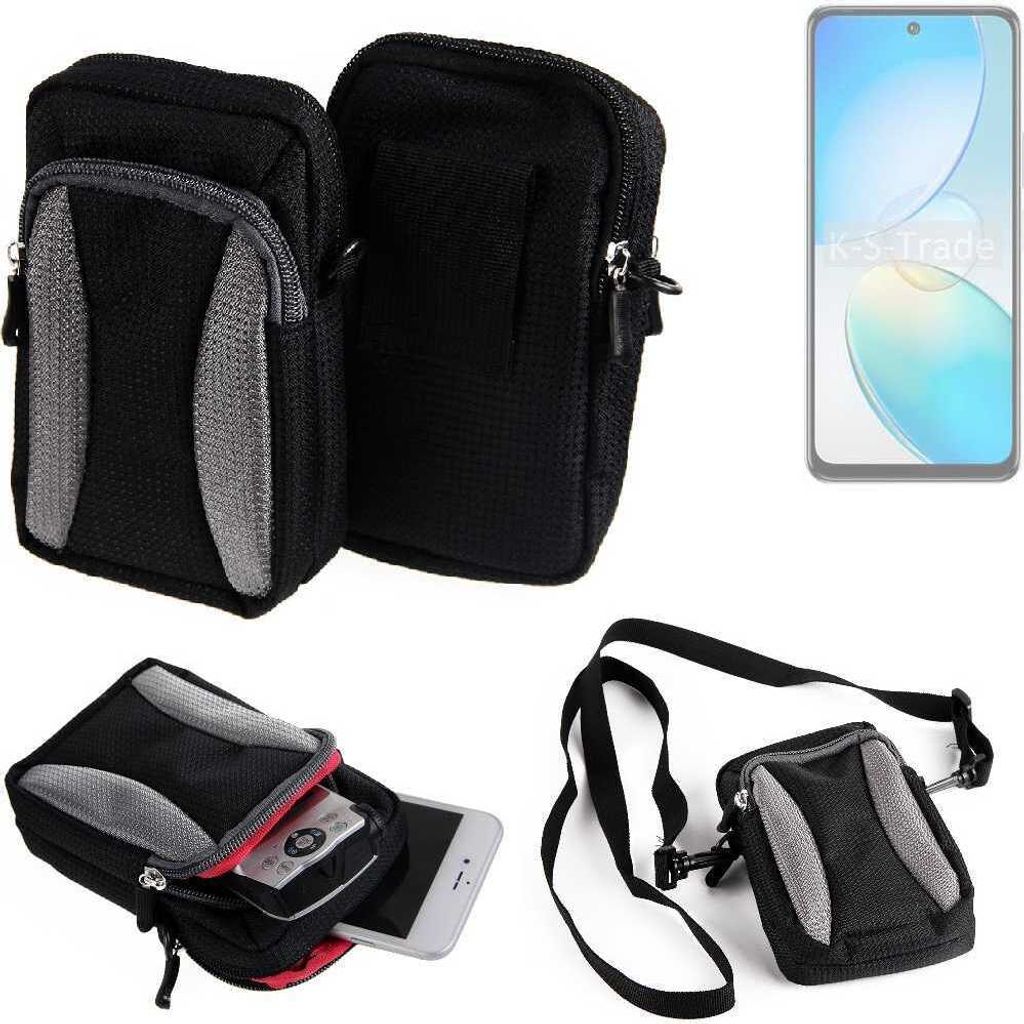K-S-Trade Holster Schutz Hülle kompatibel mit Infinix Hot 12 Handy Hülle Gürteltasche Umhängetasche mit Zusatzfach schwarz