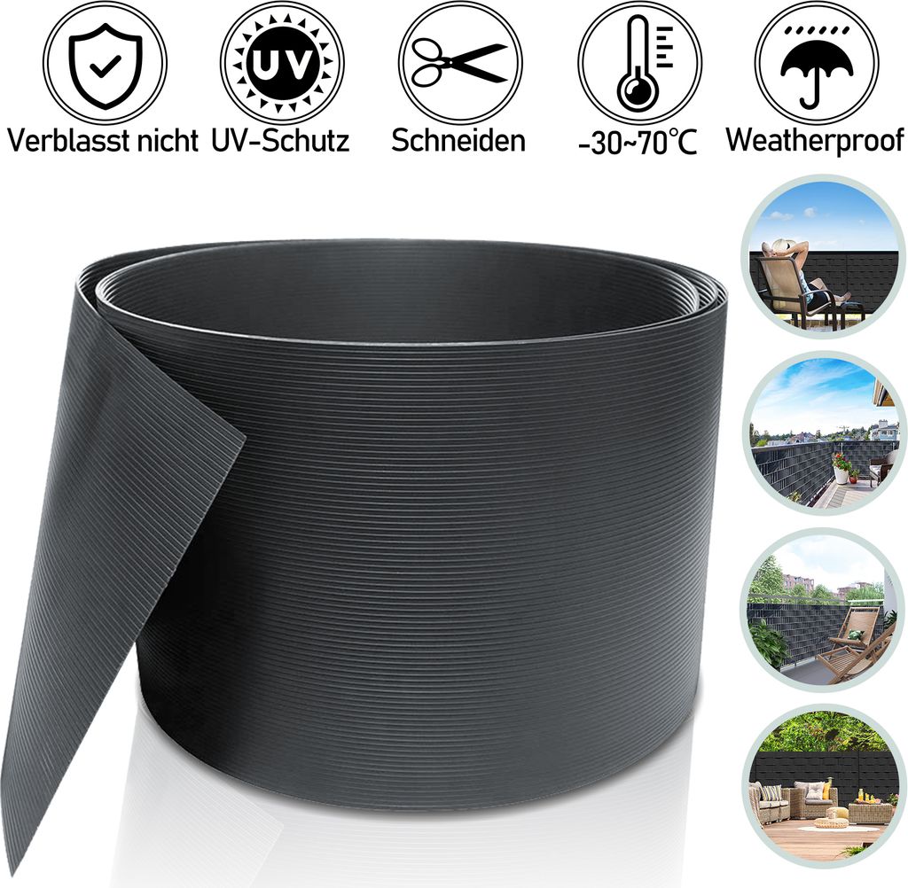 Yakimz Sichtschutzstreifen Sichtschutzmatte Hart PVC 2.5mx19cm Anthrazit UV-bestädig 1.35mm 10X