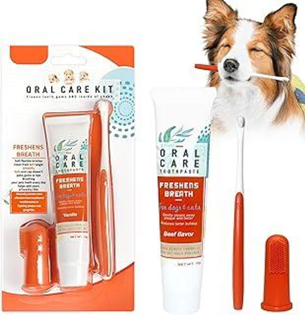 Zahnpflege Hund Set,Hundezahnpasta Gegen Zahnstein,Zahnbürste für Hunde und Katzen,Hundezahnpasta Gegen Zahnstein,Hundezahnbürste und Fingerzahn...