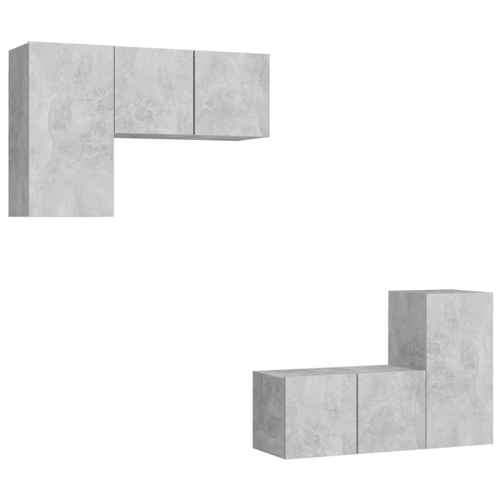 vidaXL 4-tlg. TV-Schrank-Set Betongrau Holzwerkstoff