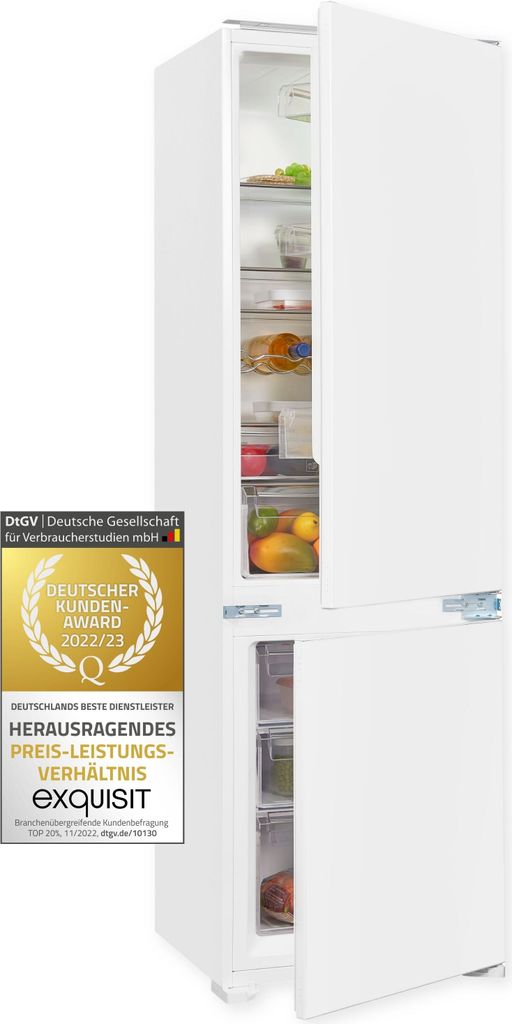 Exquisit Einbau-Kühl-Gefrierkombination EKGC270-70-E-040E | Einbaugerät | Schlepptürmontage | 248 l Volumen | Weiß