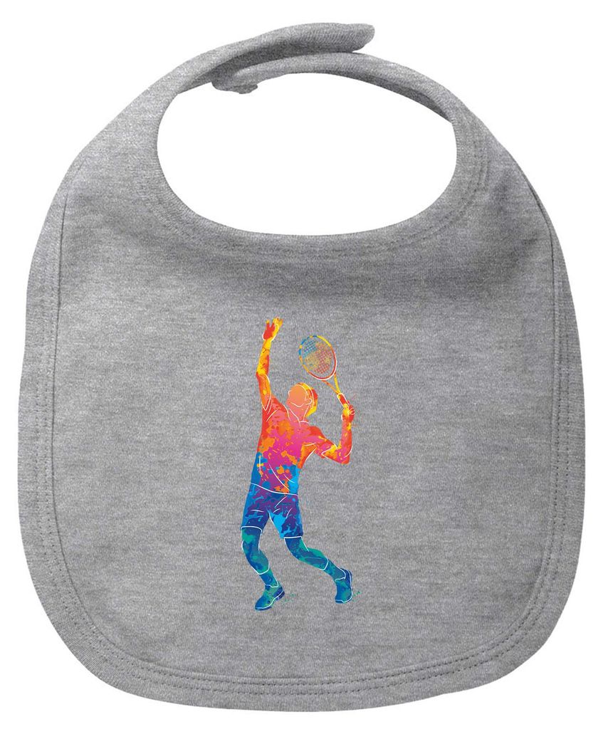 Huuraa Baby Lätzchen Tennis Spieler bunte Silhouette Heather Grey Klettverschluss Baumwolle Latz Geschenkidee