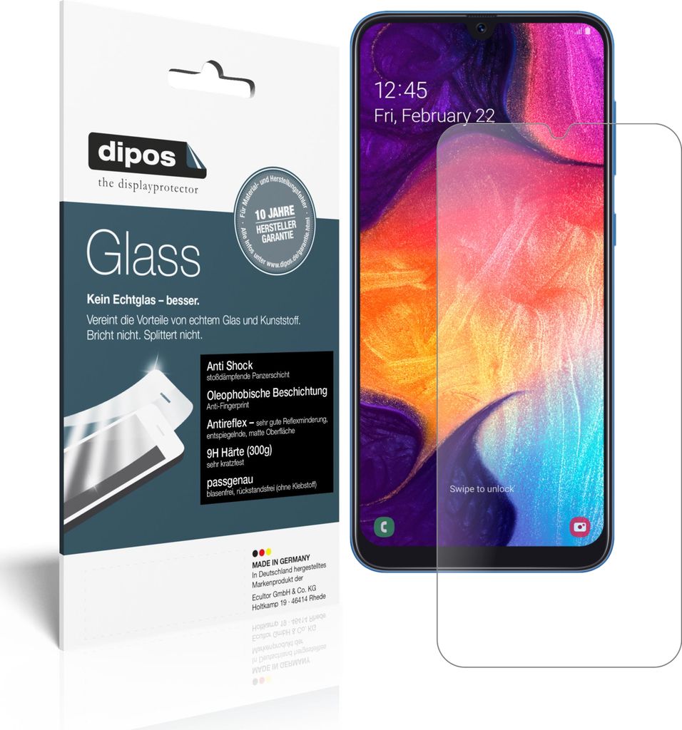 2x Schutzfolie für Samsung Galaxy A50s matt - Anti-Shock 9H Folie dipos Glass Kunststoffglas