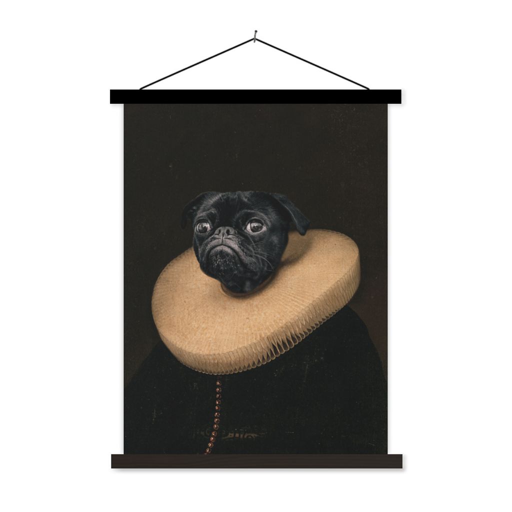 MuchoWow Textilposter Hund - Malerei - Alte Meister 90x120 cm mit schwarzem Rahmen - Dekoration