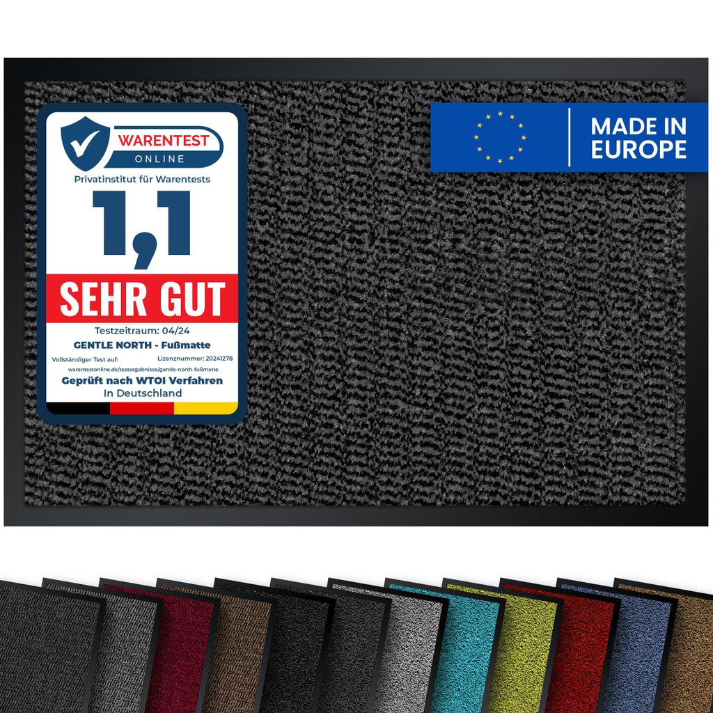 Hochwertige graue-schwarze Fußmatte 40x60 cm – rutschfest, Produktbild 