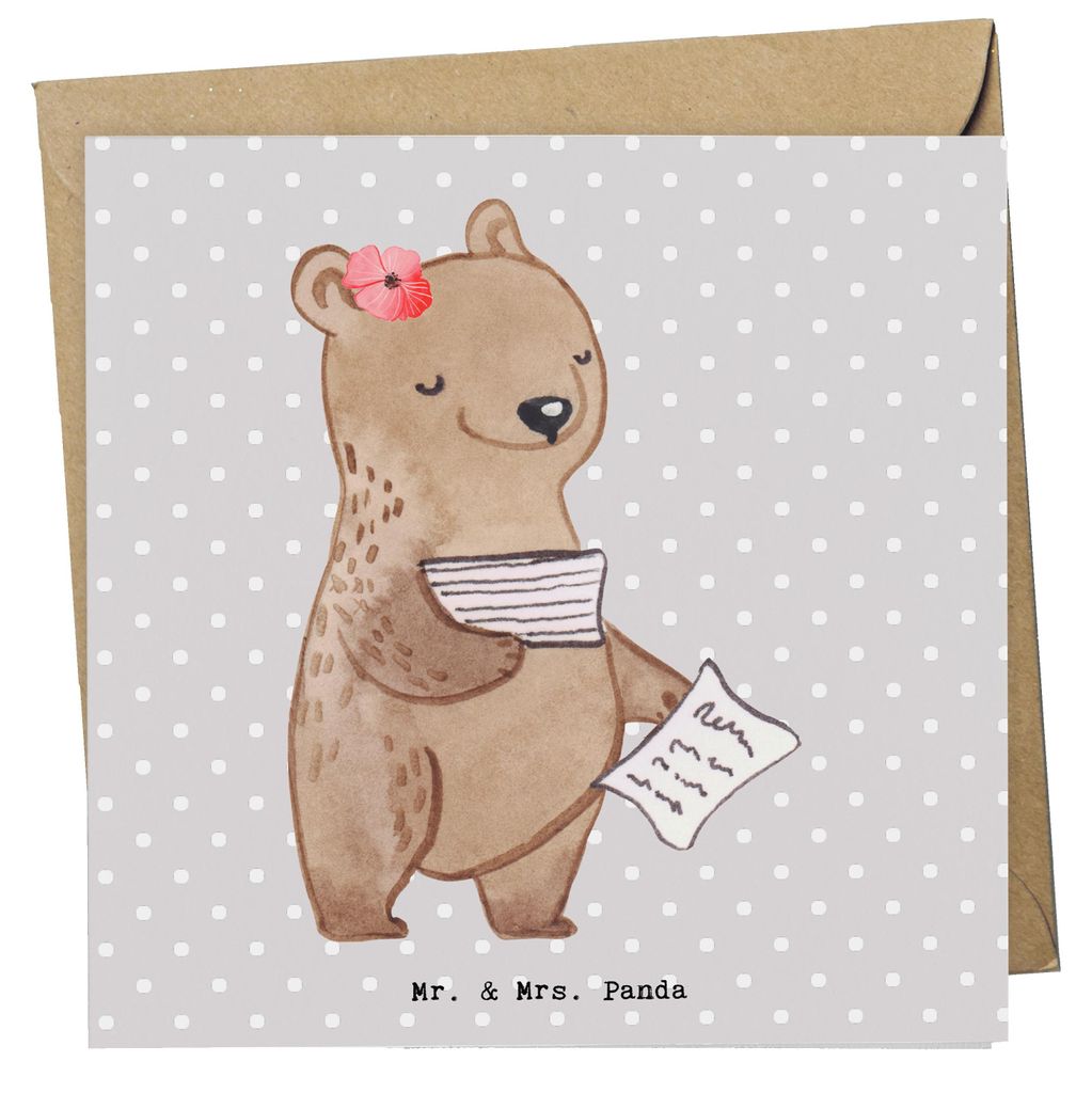 Mr. & Mrs. Panda Grußkarte Bürokauffrau Herz - Grau Pastell - Geschenk, Kauffrau für Büromanagement, Glückwunschkarte, Klappkarte, Bürojob, H...
