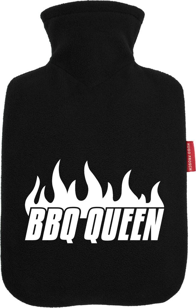 Huuraa Wärmflasche BBQ Queen Flammen 1,8 Liter Black Classic Veloursbezug Bettflasche Geschenkidee