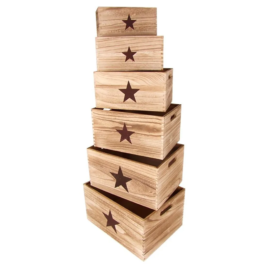 Cagettes en bois de rangement Étoile : Set de 6 Boîtes Déco de Style Brut - 2