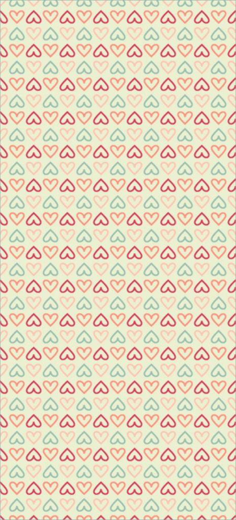 Türtapete Türposter Muster Herzen in rot, gelb und grün, symmetrisch angeordent - Größe: 93 x 205 cm
