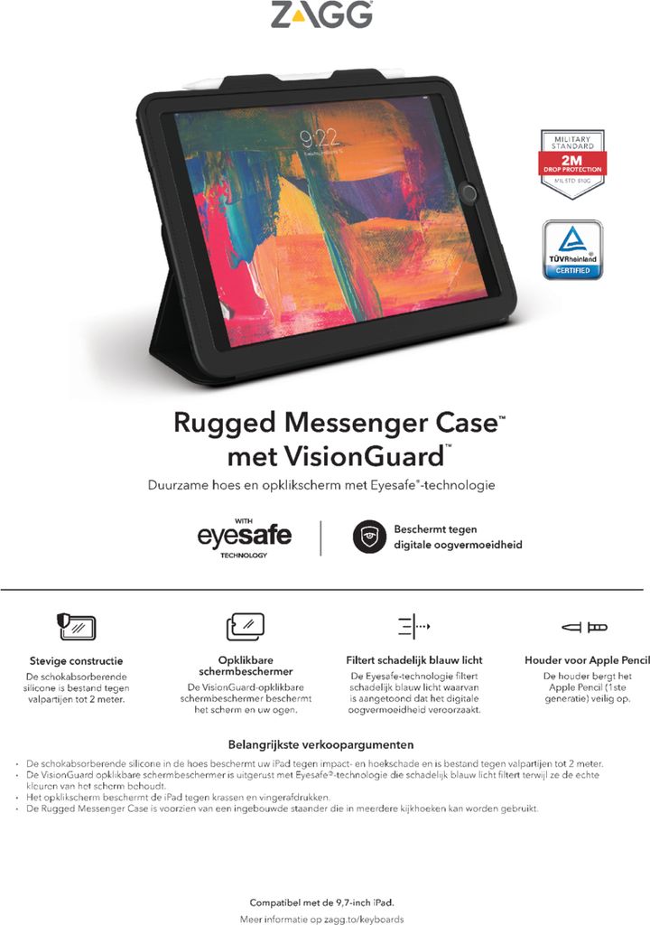 ZAGG klávesnice Rugged Messenger Kryt UK + VG IPad 9.7