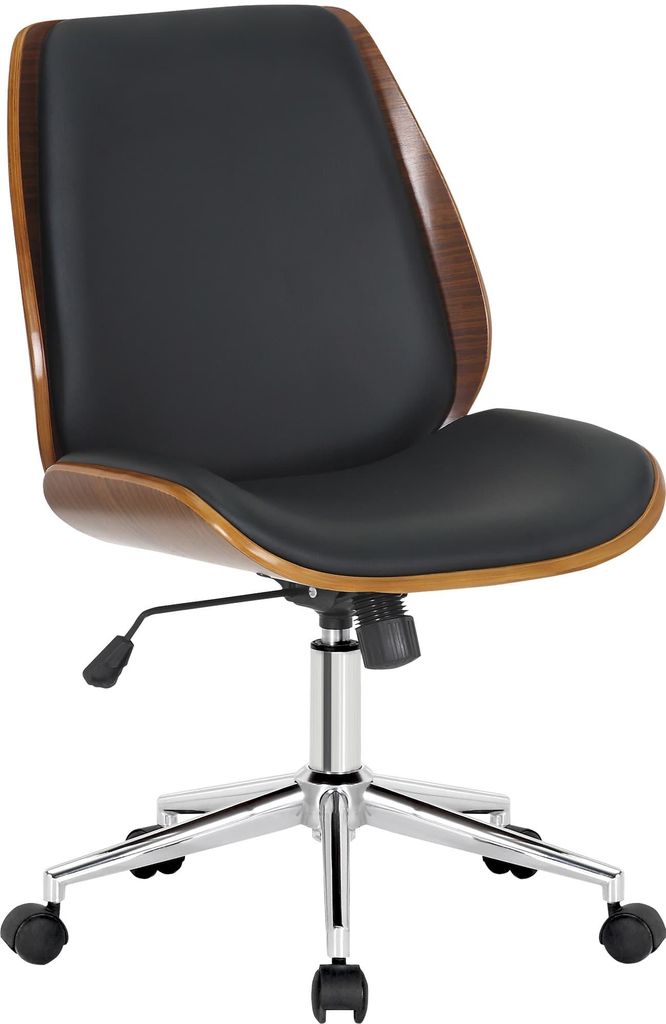 CLP Bürostuhl Ergonomisch Mitch, höhenverstellbarer Schreibtischstuhl walnuss/schwarz Gestell Farbe chrom