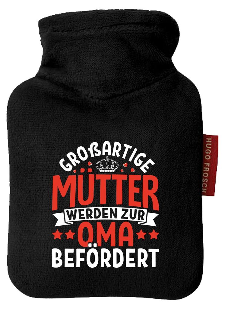 Huuraa Mini-Wärmflasche Großartige Mütter werden zur Oma befördert 0,2 Liter Black Mini Veloursbezug Taschenwärmer Geschenkidee
