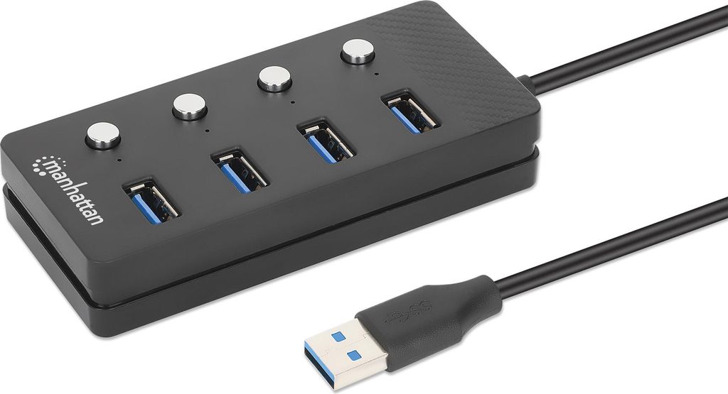 MANHATTAN 4-Port USB 3.0 Typ-A Hub USB-A-Stecker auf vier USB-A-Buchsen, 5 Gbit/s SuperSpeed USB (USB 3.2 Gen 1), 1,5 m Kabel, An/Aus-Schalter für...