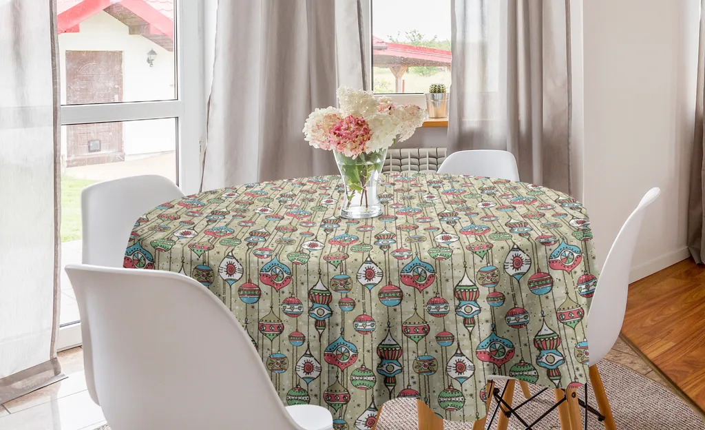 ABAKUHAUS Tovaglia rotonda per albero di Natale, motivo ornamentale, tovaglia circolare per sala da pranzo, decorazione per cucina, 150 cm, multicolore
