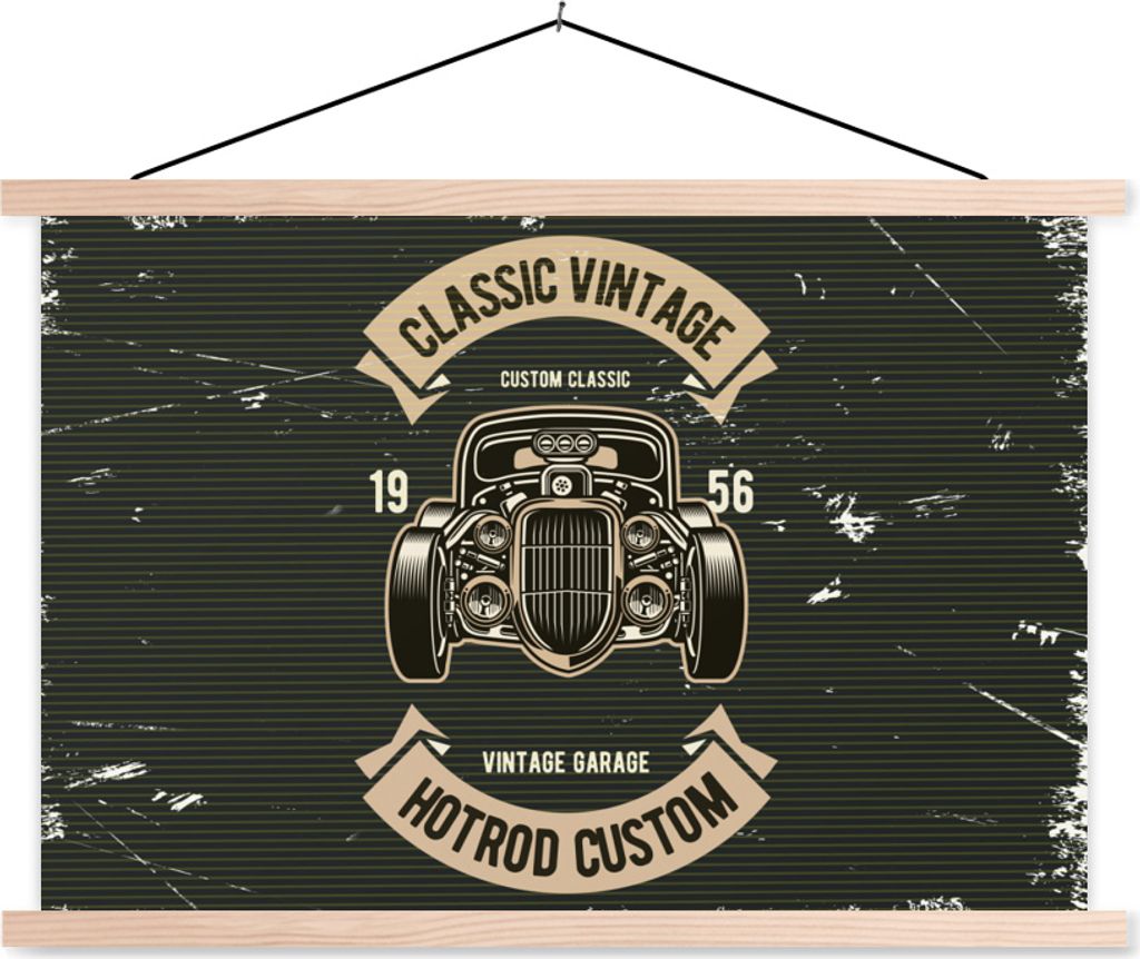 MuchoWow Textilposter Oldtimer - Zeichnung 60x40 cm mit holzfarbenen Rahmen - Bilder