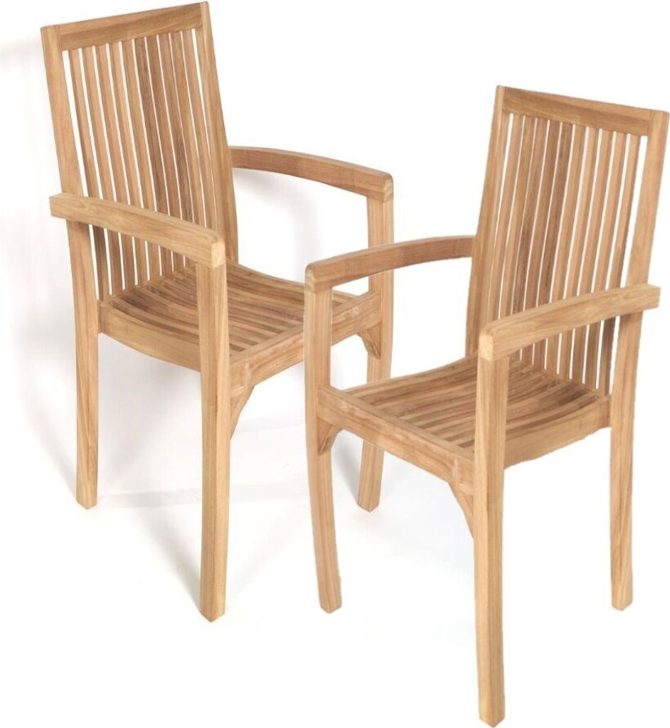 Teako Design Stapelstuhl Como Hochlehner aus Teakholz mit Armlehnen – Wetterfester und Pflegeleichter Gartenstuhl