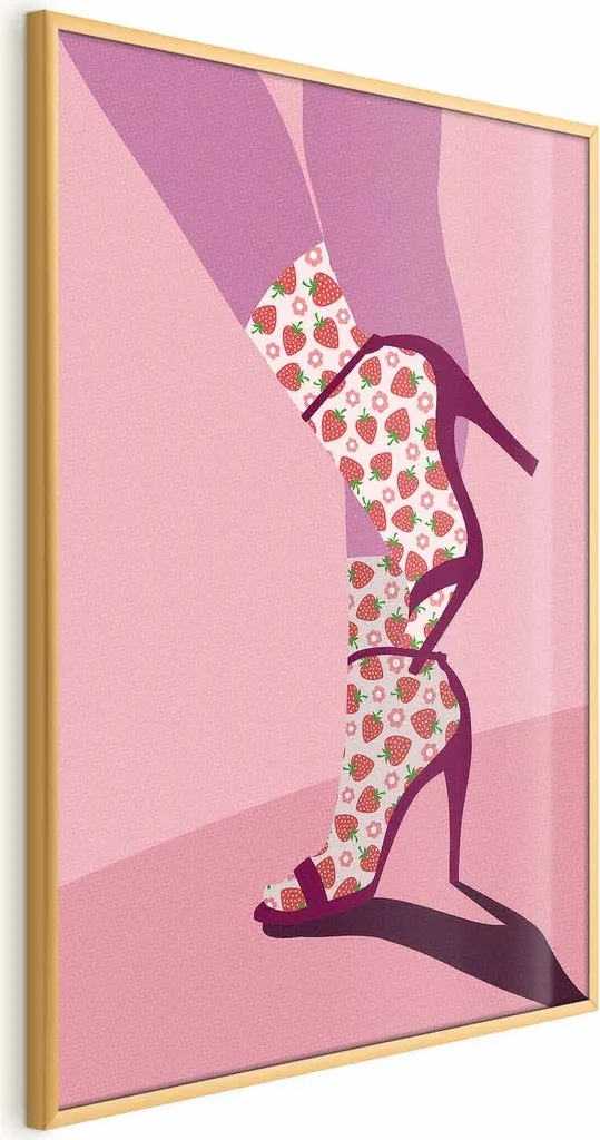 Quadro Grande 60x90 Calze Fragole - Cornice Oro da Sogno