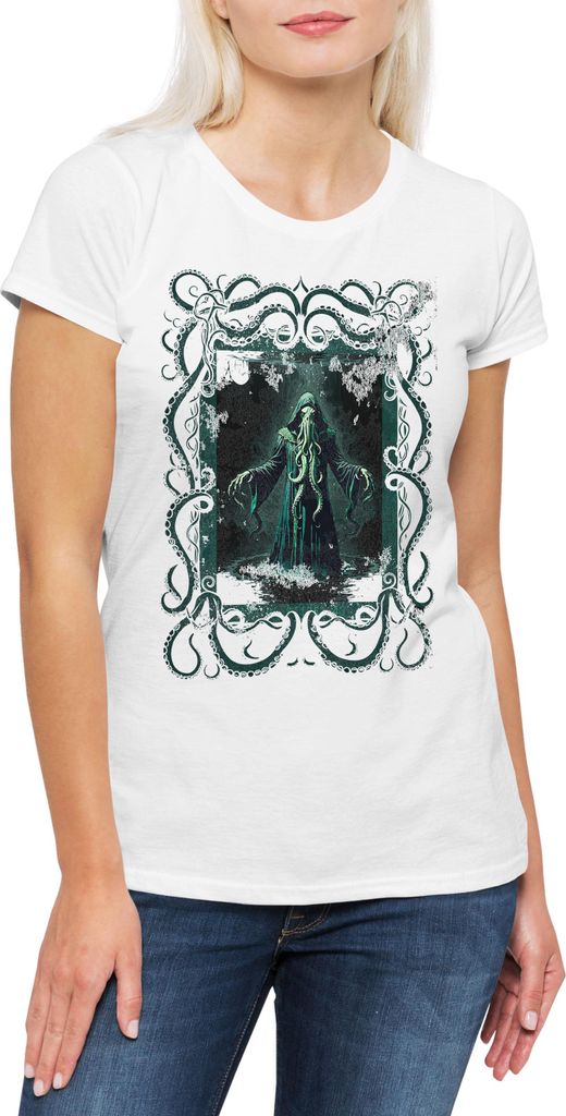 Urban Backwoods Cthulhu Death, Damen T-Shirt, Farbe: Weiß, Größe: L