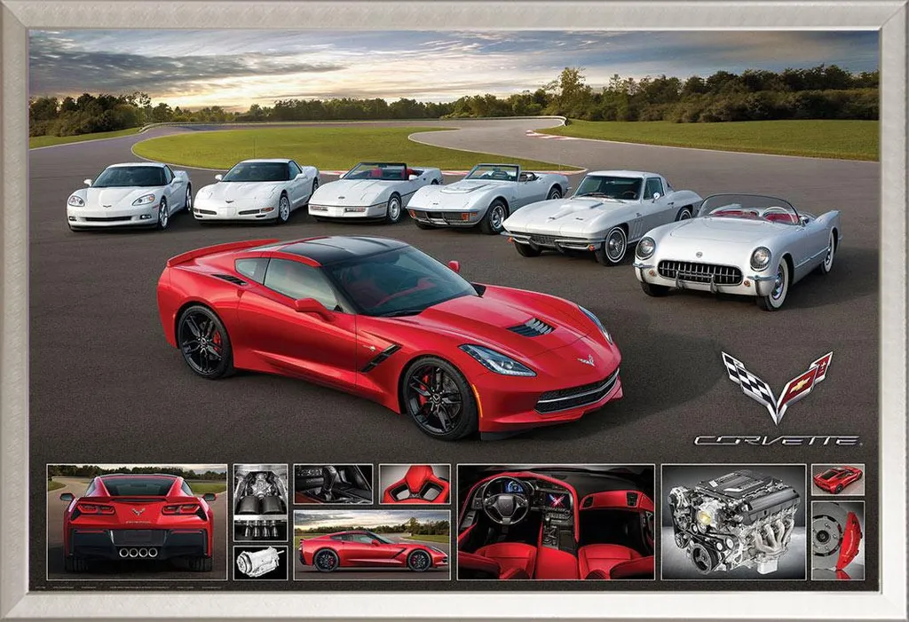 Affiche Corvette 2014 Stingray vitrée avec cadre aluminium Shinsuke®