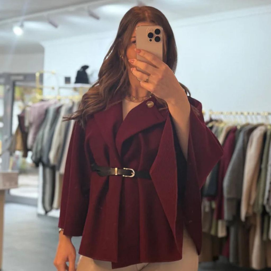 Cape Poncho "Luna" Weinrot, Onesize (XS-XL) für Damen Poncho, übergroßer Cape für den Herbst und Winter, Frauen Cape, Wintercape, Fledermausär...