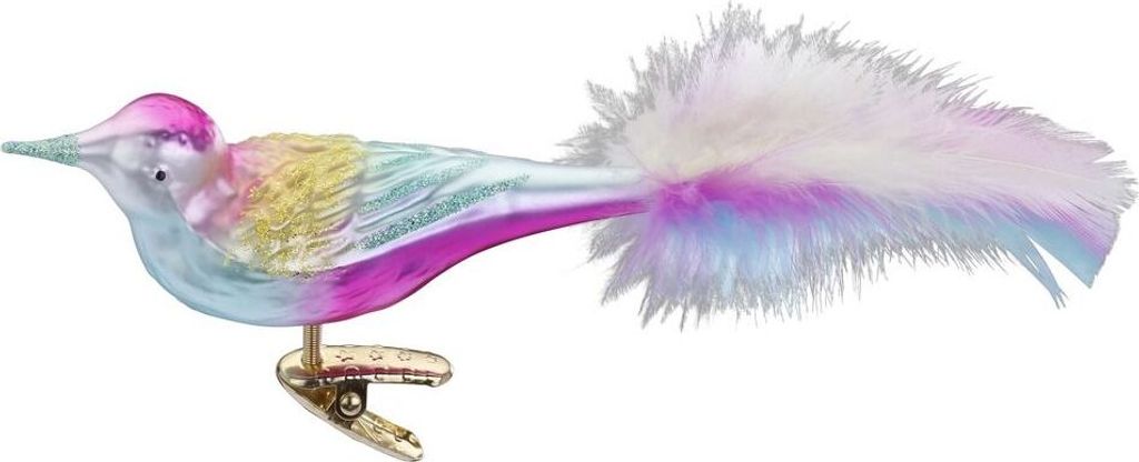 Christbaumschmuck Vogel auf Clip Glas 11cm hellblau / pink, 1 Stück