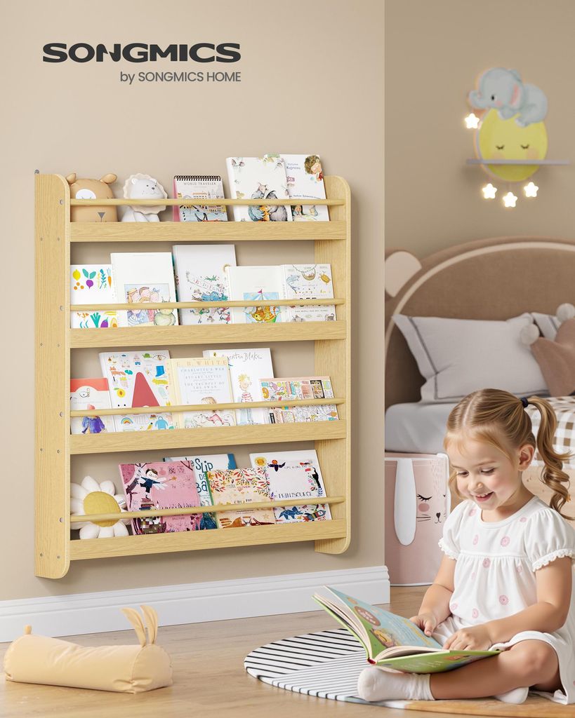 SONGMICS Bücherregal Kinder, Kinderregal mit 4 Ebenen