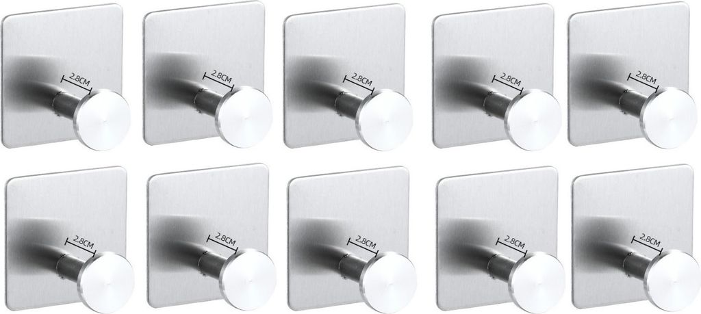 10er Set Handtuchhalter ohne bohren für Bad, & Küche - Mehrzweckhaken [selbstklebend] - Wandmontage | 45x45 mm Klebehaken aus Edelstahl | Bademan...