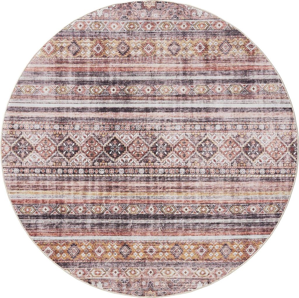 benuta Waschbarer Vintage Teppich George Multicolor/Pink ø 120 cm rund Wohnzimmerteppich Schlafzimmer weich orientalisch