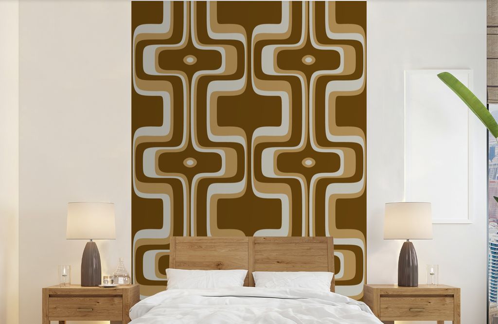 MuchoWow Fototapete für Wohnzimmer oder Schlafzimmer Wandtapete Vinyl Motivtapete Retro - Design - Braun - 140x220 cm - Fototapeten