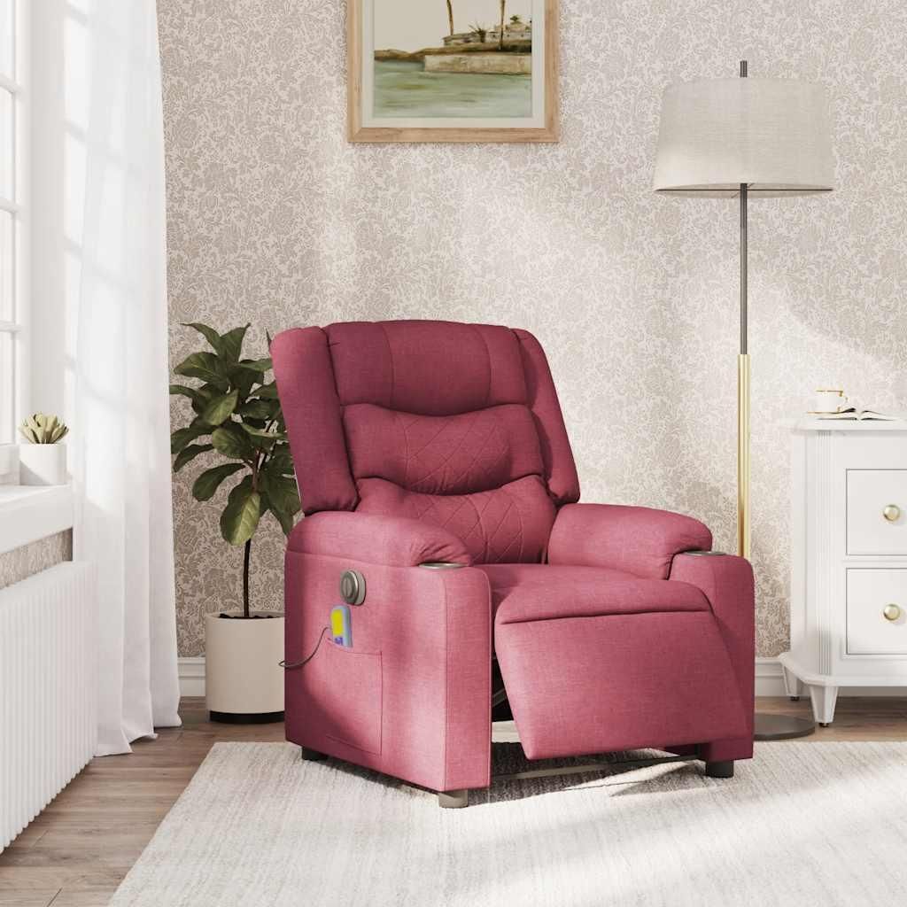 vidaXL Massagesessel Elektrisch Weinrot Stoff