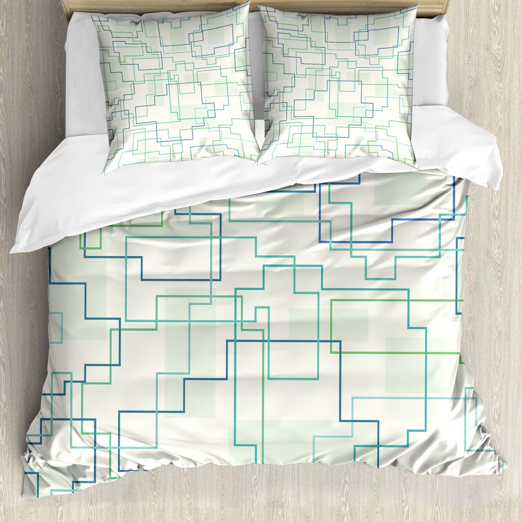 ABAKUHAUS Geometrisch Bettbezugs Set Für Doppelbetten, Zukunftsstadt Design, Milbensicher Allergiker geeignet mit Kissenbezügen, Königsblau Mint...
