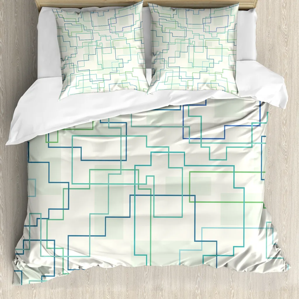 ABAKUHAUS Set copripiumino geometrico per letti matrimoniali, design futuristico, antiacaro, adatto a chi soffre di allergie, con federe, blu reale e verde menta