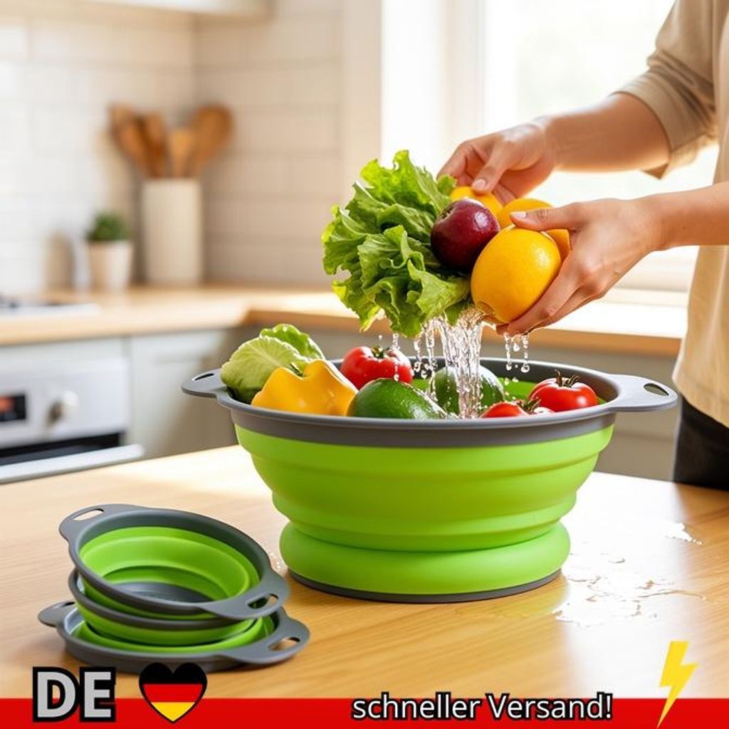 Silikon-Klapp-Abflusskorb Obst- und Gemüse-Waschkorb Faltbares Sieb