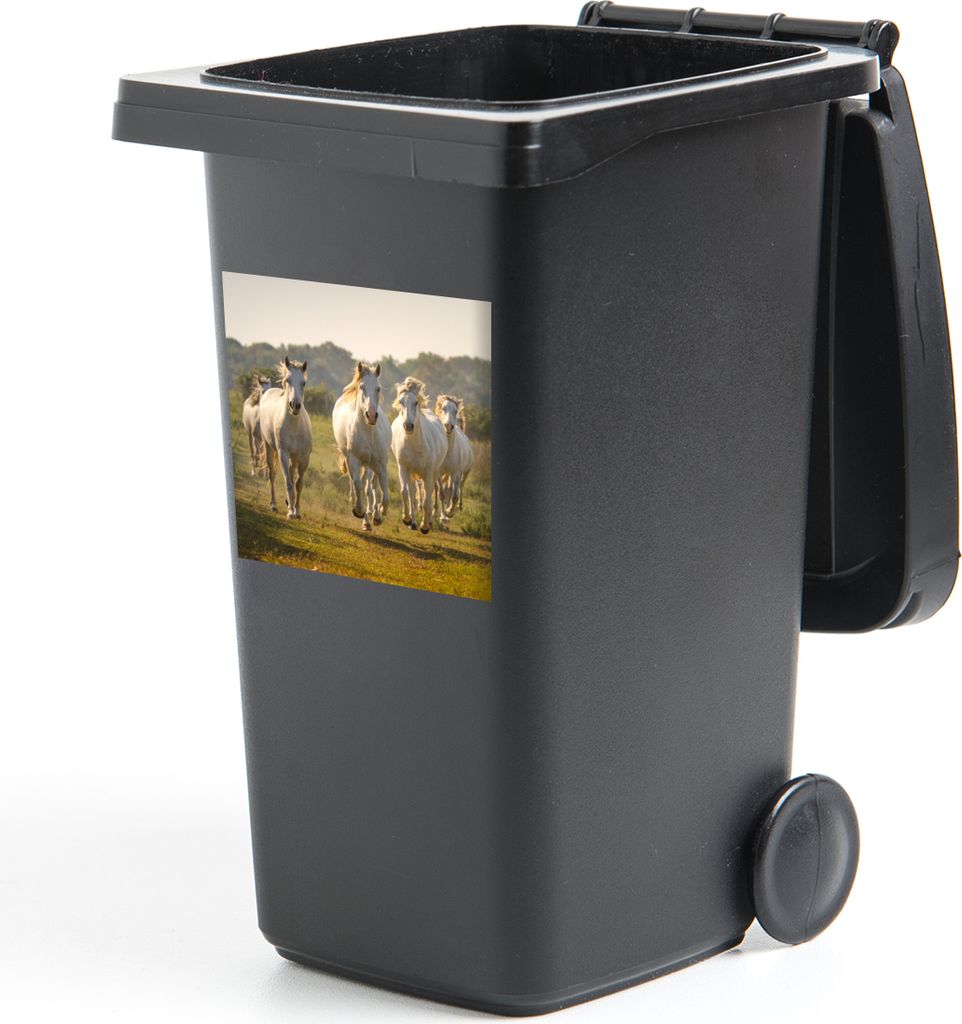MuchoWow Mülltonnenaufkleber Galoppierende weiße Pferde 40x40 cm - Abfall-Aufkleber - Container - für Abfallcontainer
