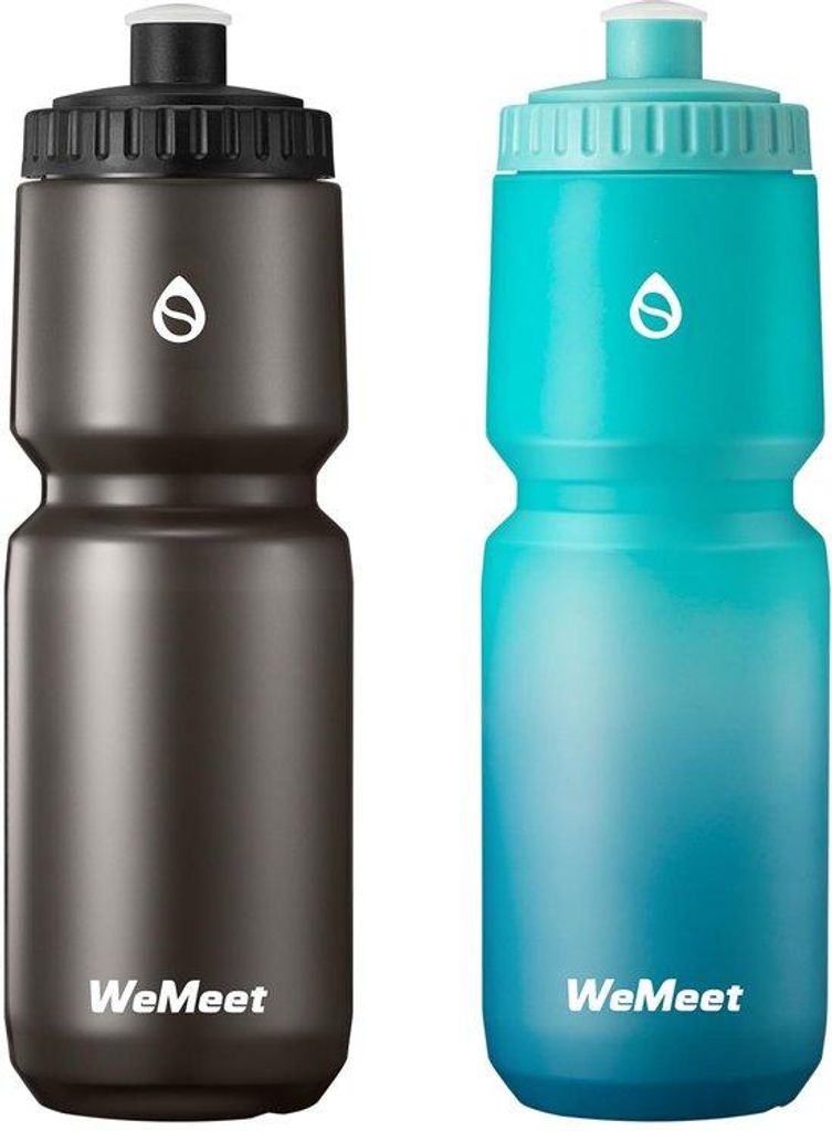 Sport-Wasserschlauch 2er-Pack, -frei, mit Volumenmessskala, für Fahrräder, außen (schwarz & blau, 1000 ml)